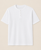 Classic Waffle-White Henley T-Shirt