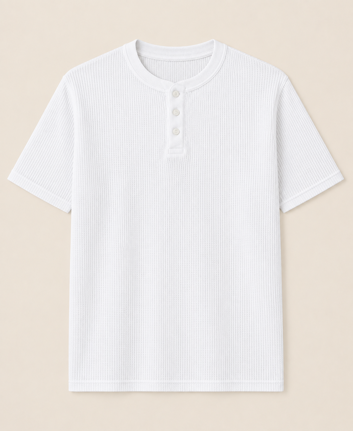 Classic Waffle-White Henley T-Shirt