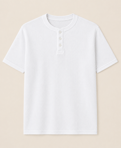 Classic Waffle-White Henley T-Shirt