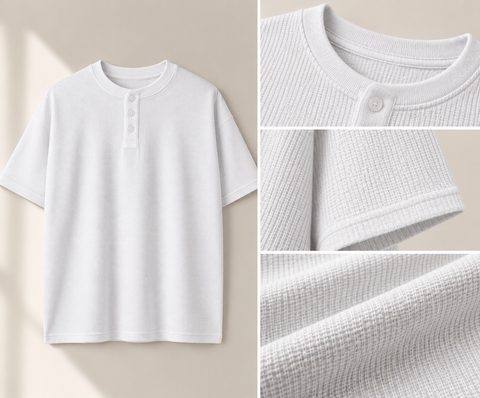 Classic Waffle-White Henley T-Shirt